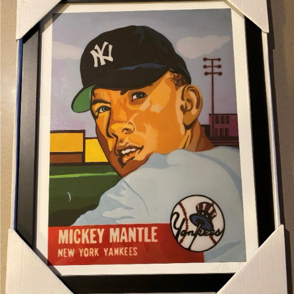 Mickey Mantle 1953 Topps baseball card framed artist's print